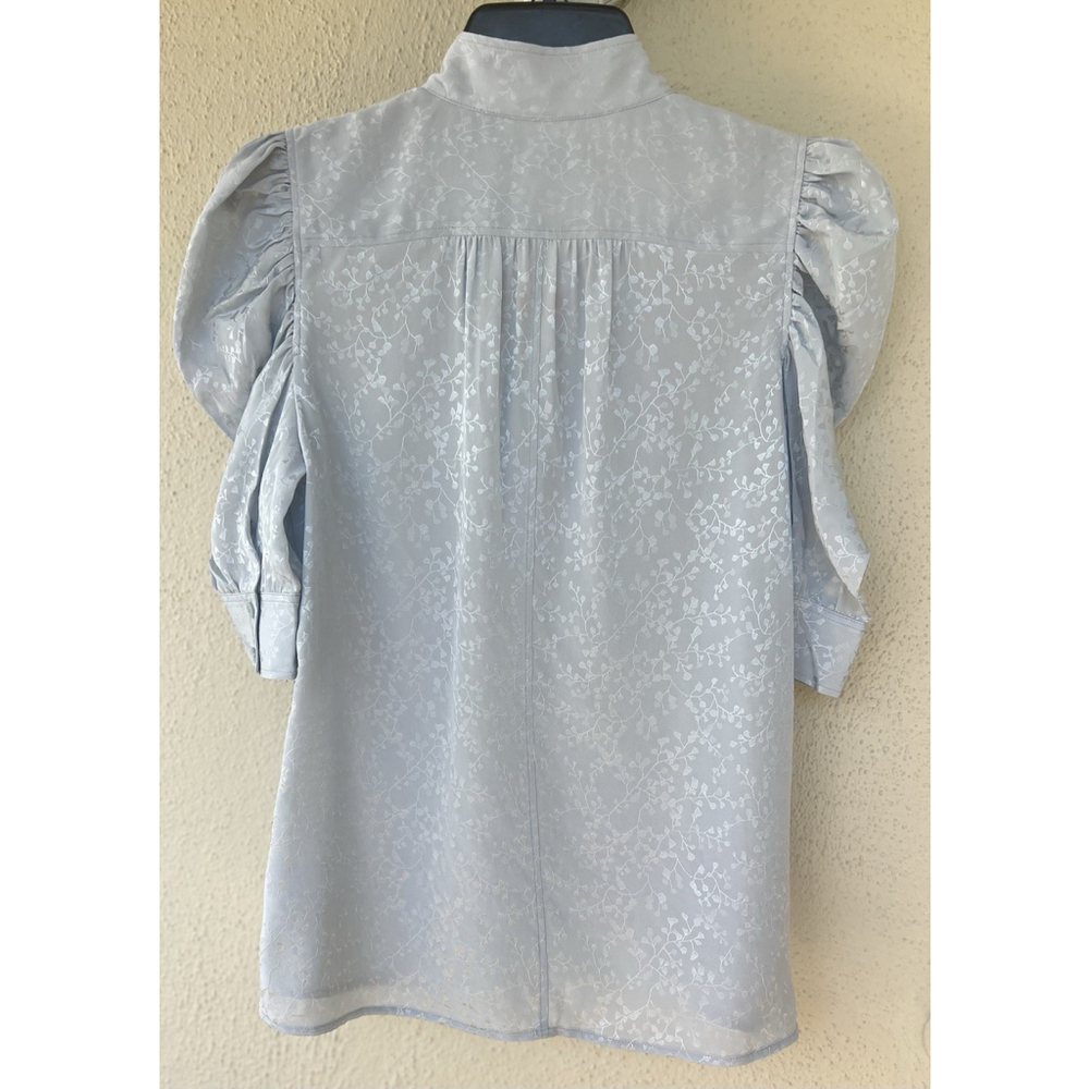 NWT Frame Gillian Denim Blue Silk Puff Sleeve Blouse Size Small Petite Pastel - Picture 4 of 7